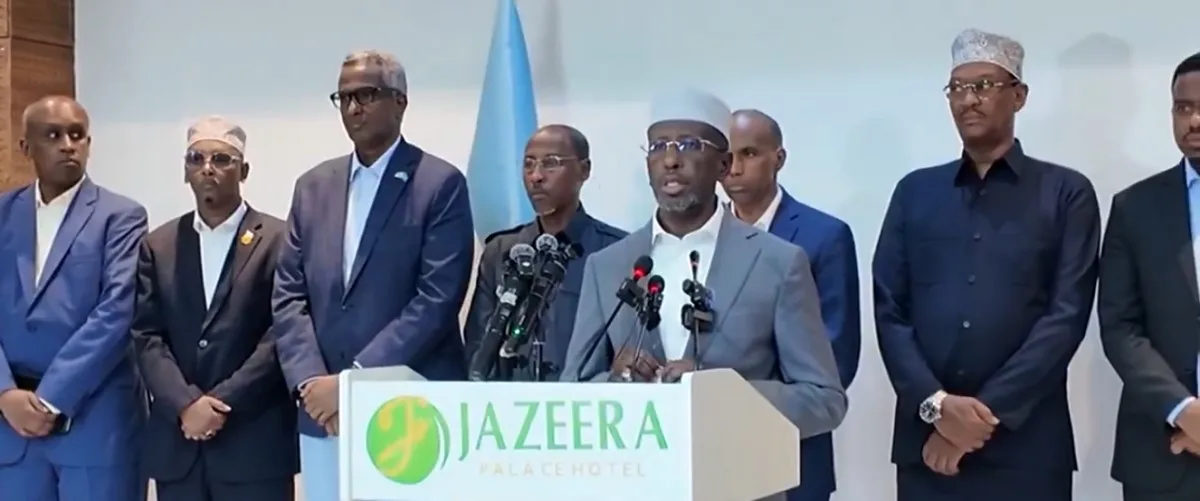 Sawir war oo la xiriira Hoggaamiyeyaasha mucaaradka Soomaaliya ayaa ku baaqay mudaharaadyo ku saabsan xayiraadda