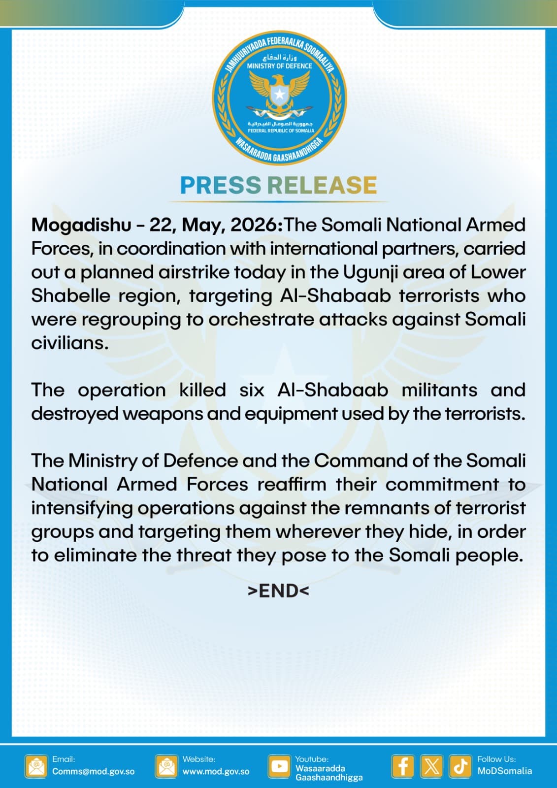 Sawir war oo la xiriira Ciidamada Qaranka Soomaaliyeed iyo Xulafada Caalamiga ah ayaa Baabi'iyay Kooxaha